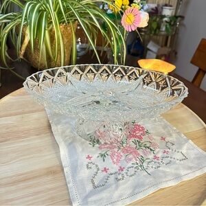 Vintage Pasari French Crystal Reversible Relish Tray Pedestal Bowl